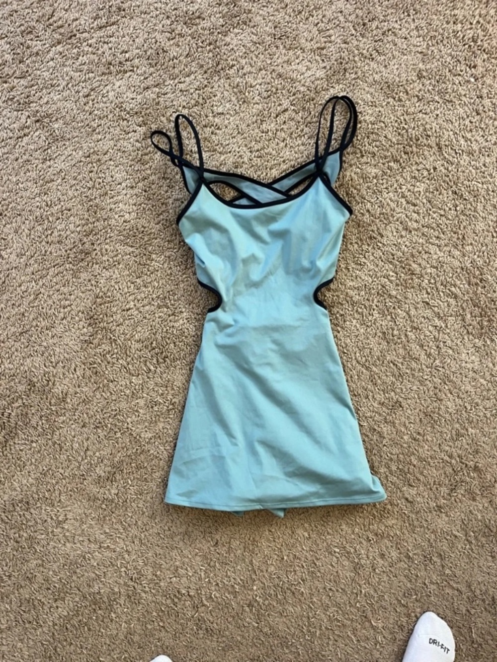 FP Movement by Free People Light Blue Cutout Active Dress with Black Trim